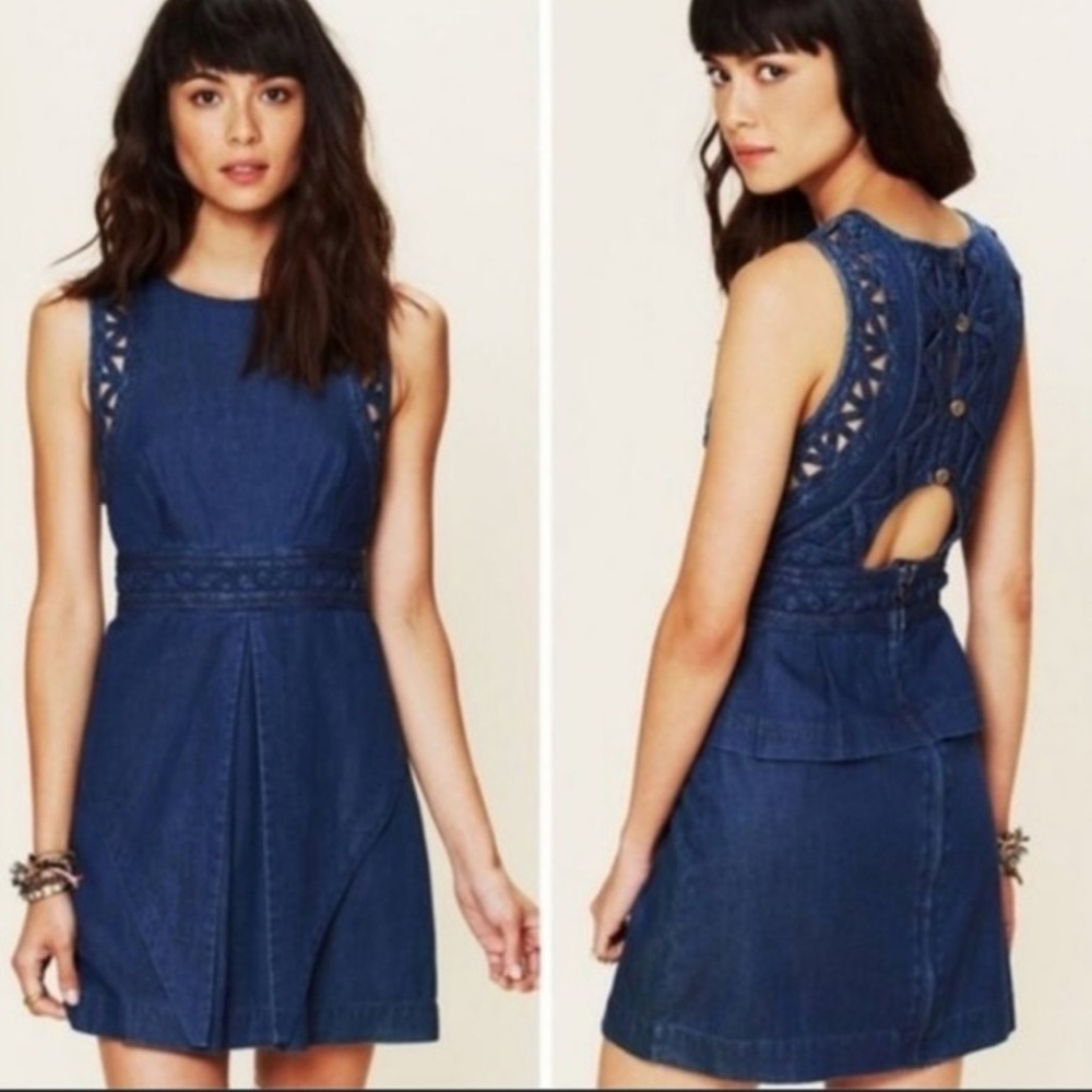 Freepeople New Romantics Tag Blue denim  Sleeveless Dress EUC